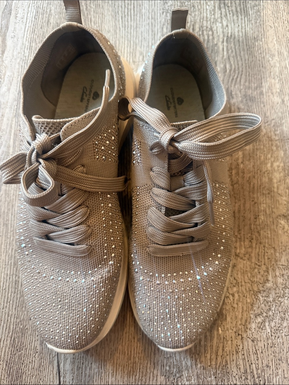 Clarks Women's Knit Slip-On Sneakers with Crystal Accents - Light Beige